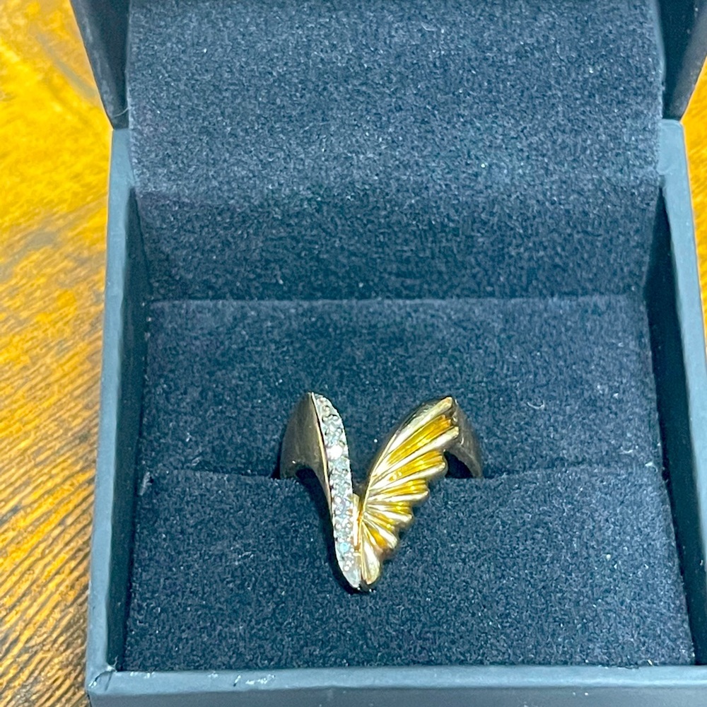Gold and Silver Wing Ring with Crystal Embellishments